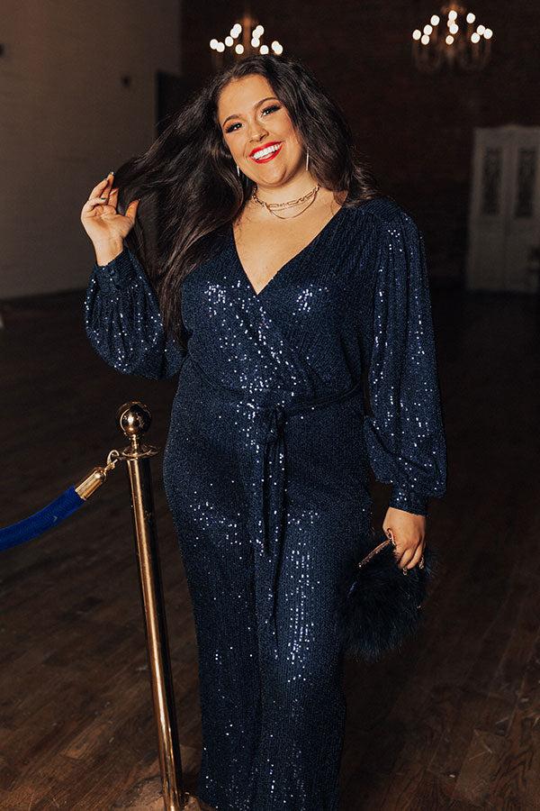 Impressions Heart Filled With Love Sequin Jumpsuit In Navy Curves