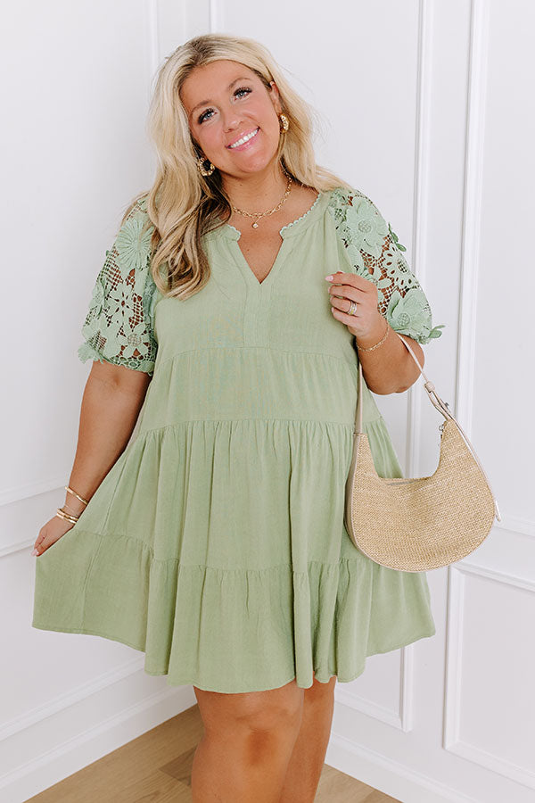 Impressions Heartfelt Happiness Babydoll Mini Dress In Sage Curves