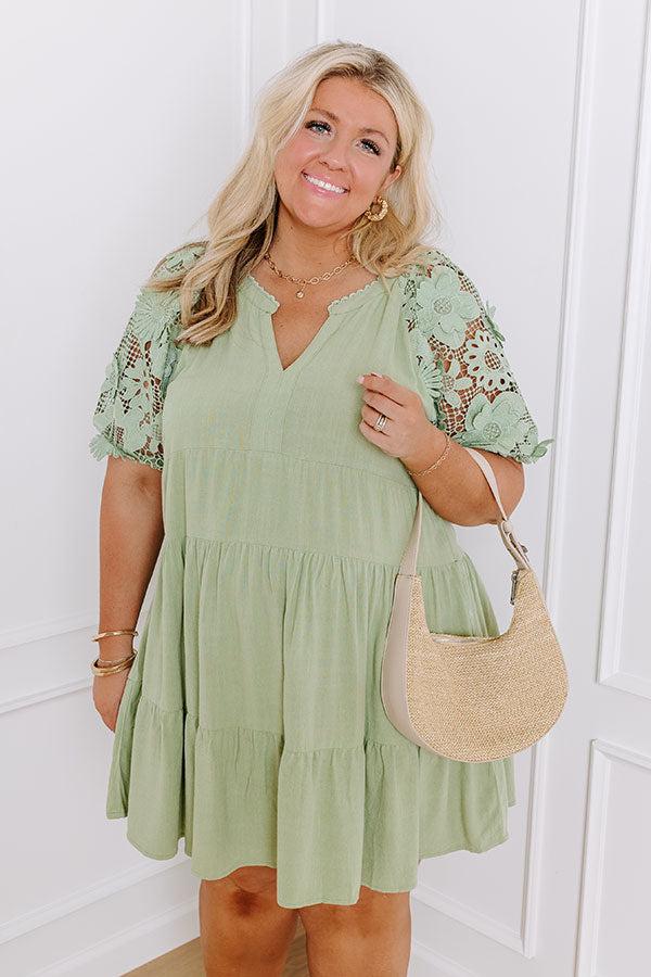 Impressions Heartfelt Happiness Babydoll Mini Dress In Sage Curves