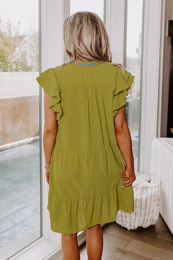 Impressions Hidden Bungalow Embroidered Dress In Lime