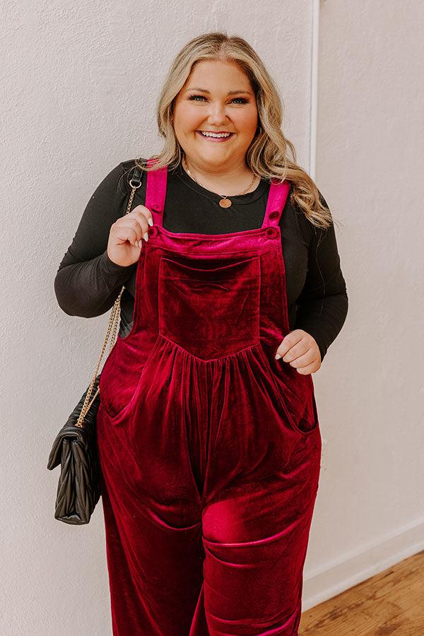 Impressions Holiday Cheer Velvet Jumpsuit In Wine Curves