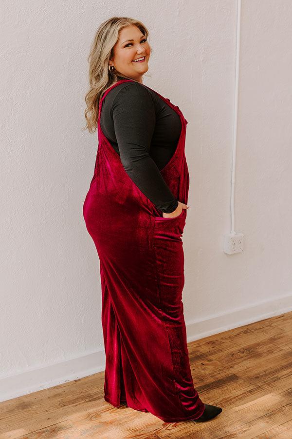 Impressions Holiday Cheer Velvet Jumpsuit In Wine Curves