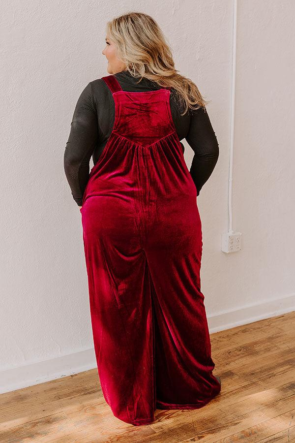 Impressions Holiday Cheer Velvet Jumpsuit In Wine Curves
