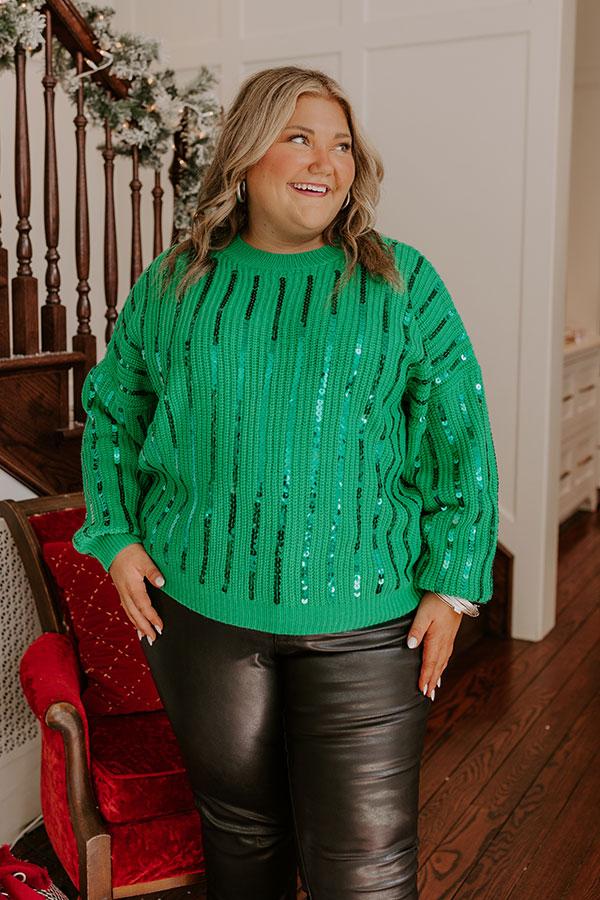 Impressions Holiday Fun Sequin Sweater In Green Curves