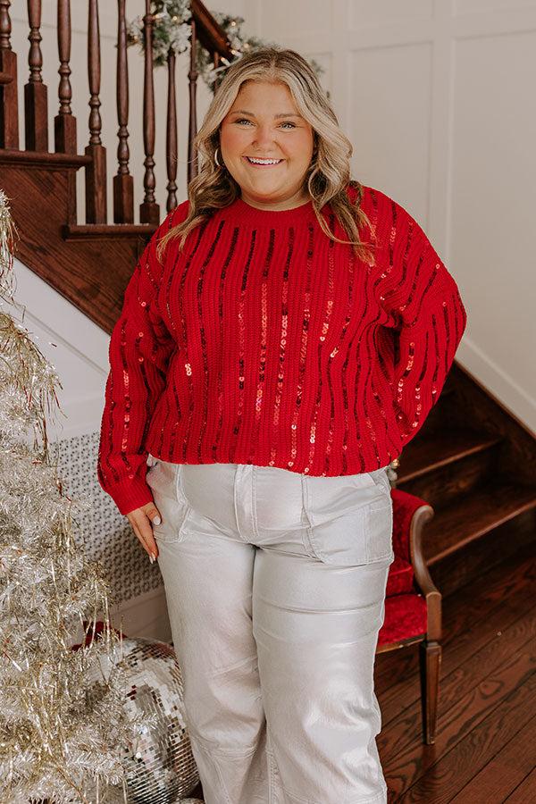 Impressions Holiday Fun Sequin Sweater In Red Curves