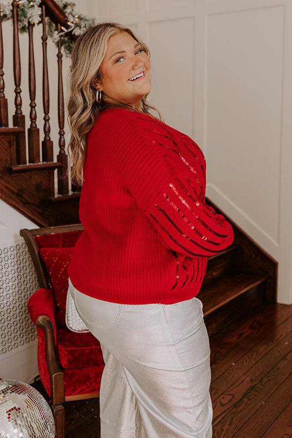 Impressions Holiday Fun Sequin Sweater In Red Curves