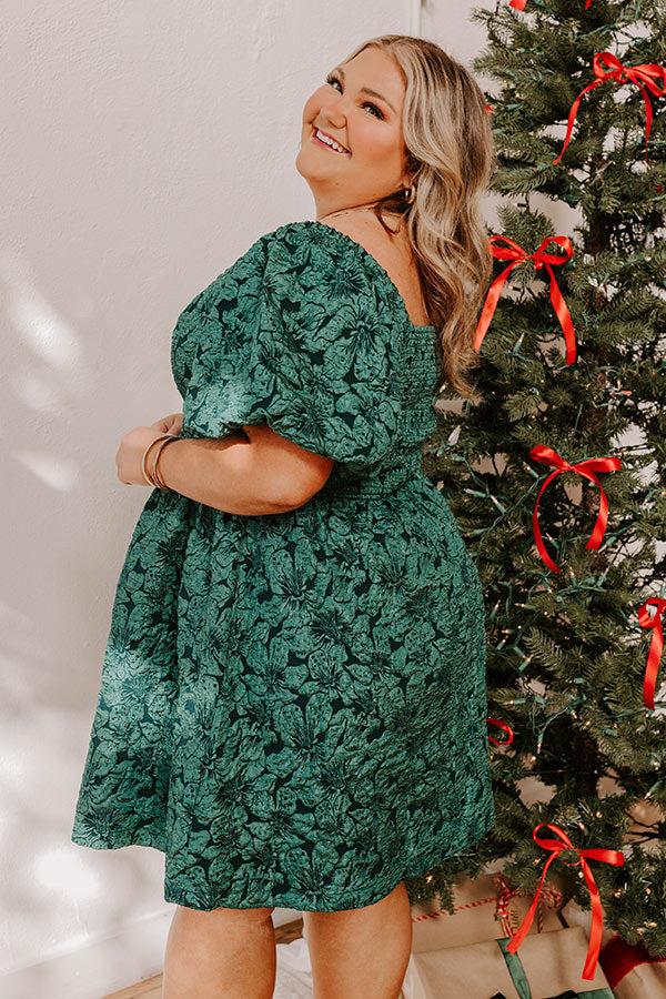 Impressions Holiday Happiness Jacquard Mini Dress In Hunter Green Curves
