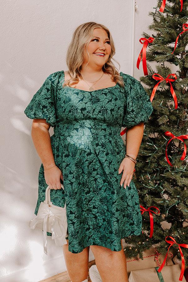 Impressions Holiday Happiness Jacquard Mini Dress in Hunter Green Curves