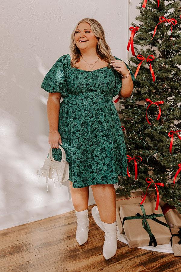 Impressions Holiday Happiness Jacquard Mini Dress In Hunter Green Curves