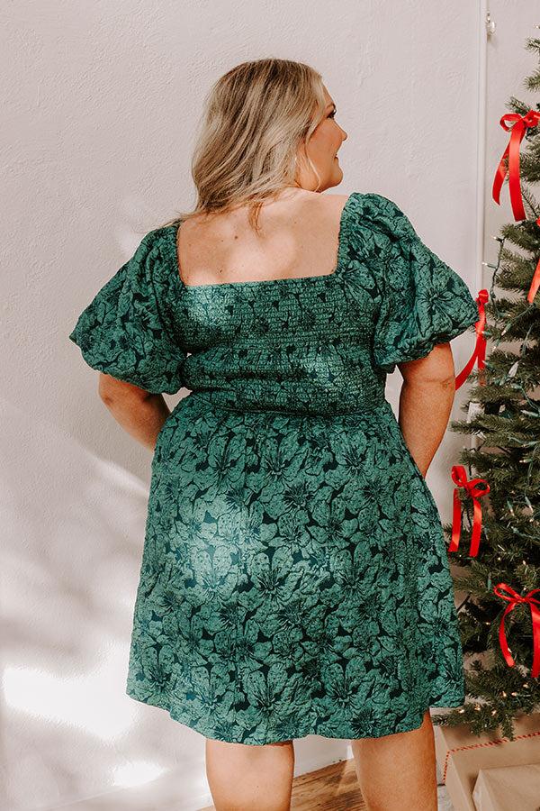 Impressions Holiday Happiness Jacquard Mini Dress In Hunter Green Curves