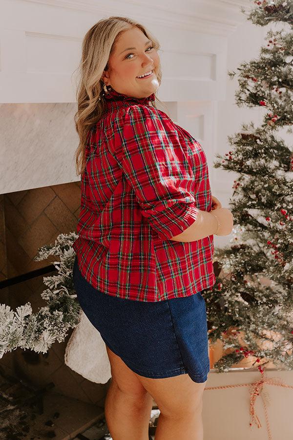 Impressions Holiday Harmony Smocked Plaid Top Curves