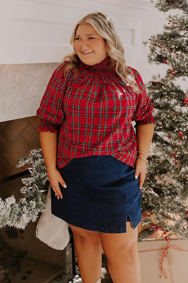 Impressions Holiday Harmony Smocked Plaid Top Curves