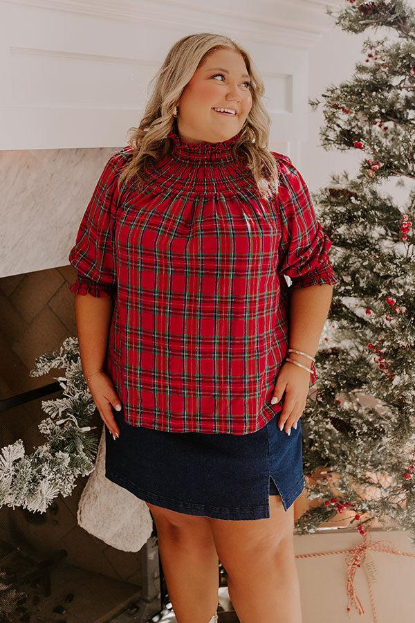 Impressions Holiday Harmony Smocked Plaid Top Curves