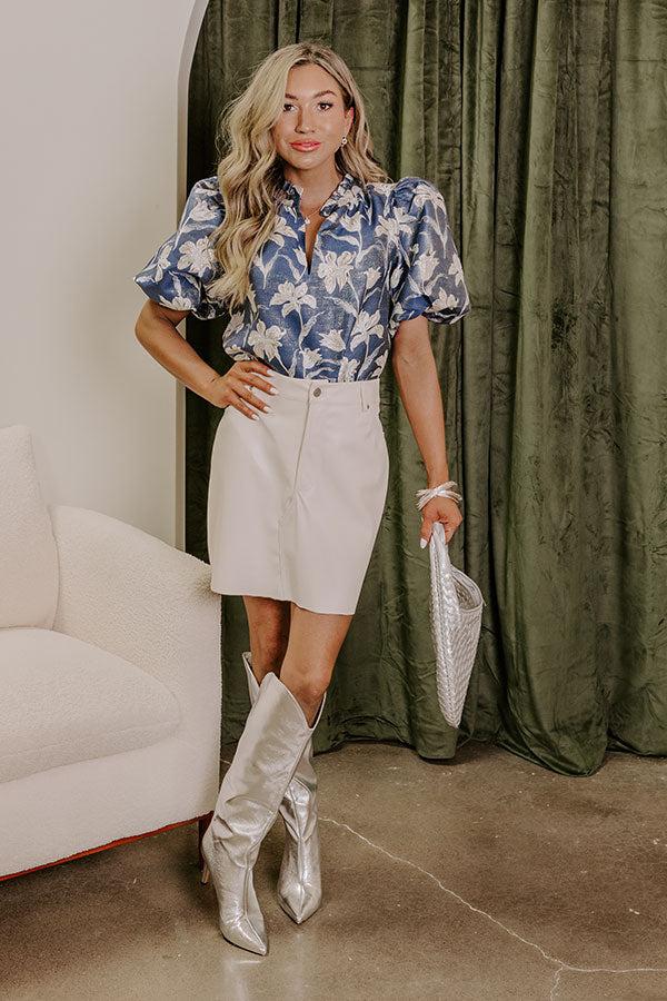 Impressions Holiday Party Floral Jacquard Top In Blue