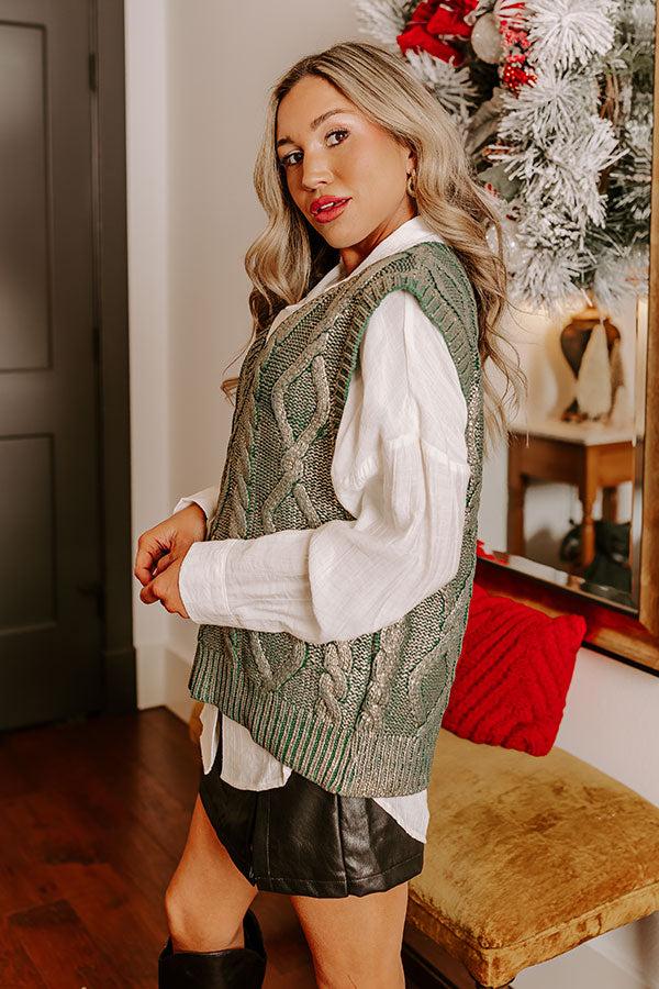 Impressions Holiday Party Metallic Knit Vest Top In Hunter Green