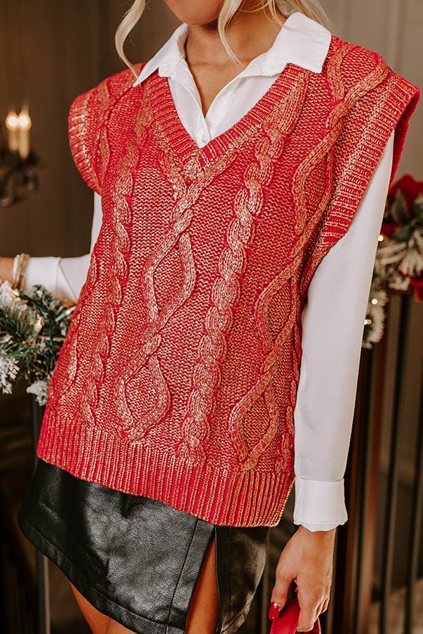 Impressions Holiday Party Metallic Knit Vest Top In Red