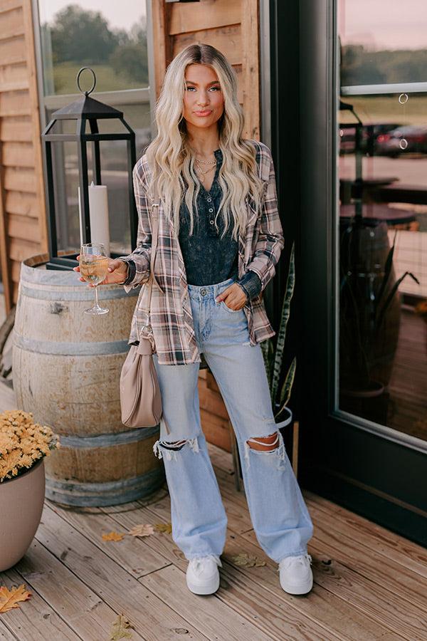 Impressions Hot Cider Sippin Vintage Wash Top In Navy