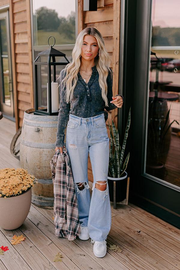 Impressions Hot Cider Sippin Vintage Wash Top In Navy