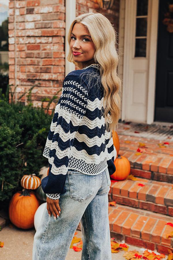 Impressions Hot Cocoa Crushing Pointelle Knit Sweater In Navy