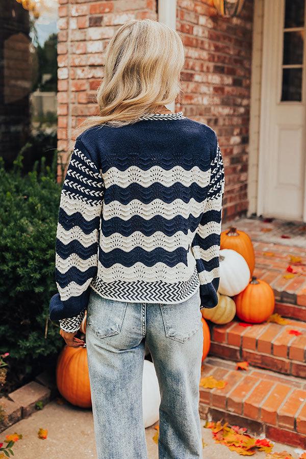 Impressions Hot Cocoa Crushing Pointelle Knit Sweater In Navy