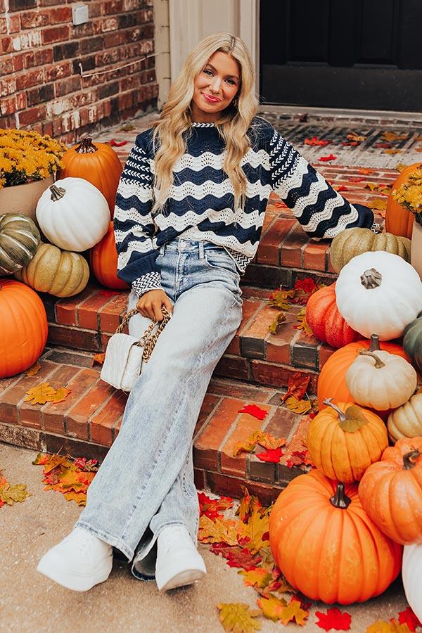 Impressions Hot Cocoa Crushing Pointelle Knit Sweater In Navy