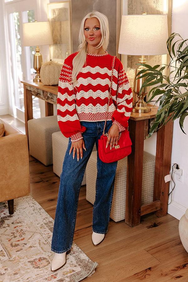Impressions Hot Cocoa Crushing Pointelle Knit Sweater In Red