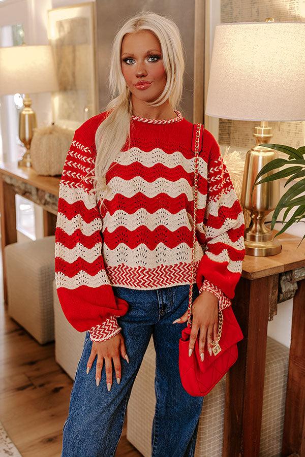 Impressions Hot Cocoa Crushing Pointelle Knit Sweater in Red
