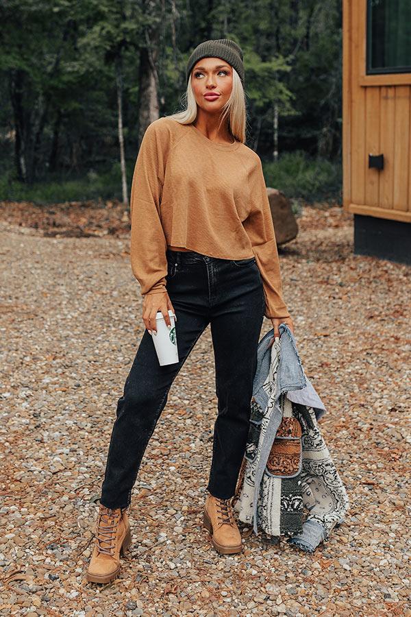 Impressions Hot Cocoa Divine Knit Crop Top In Camel