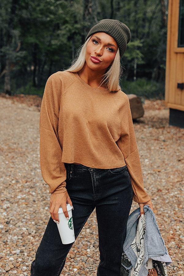 Impressions Hot Cocoa Divine Knit Crop Top In Camel