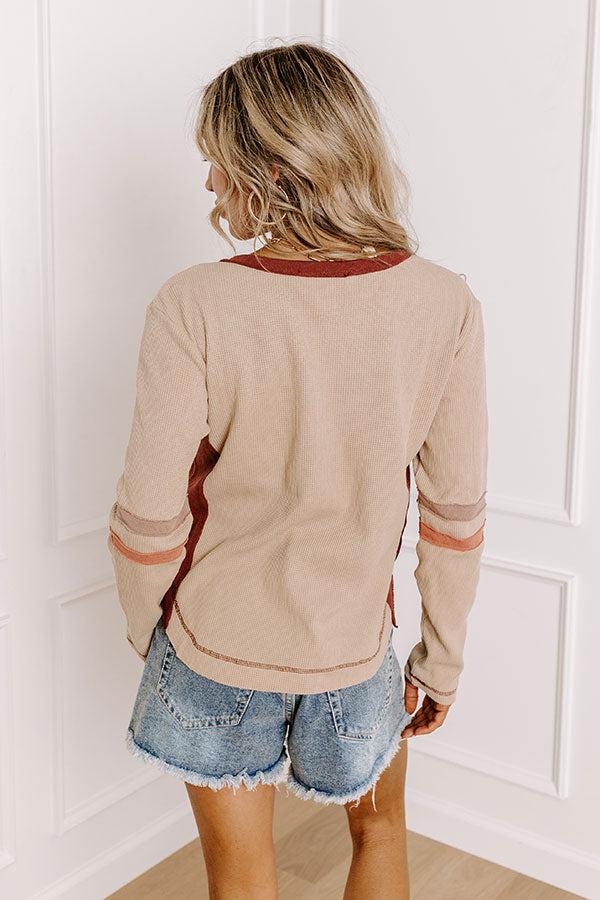 Impressions Adorable Vibes Henley Top In Beige