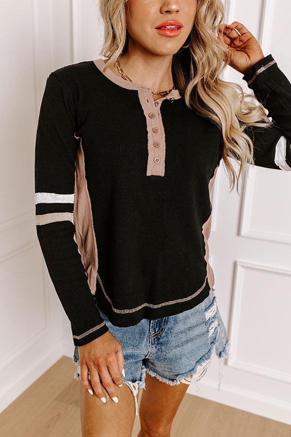 Impressions Adorable Vibes Henley Top In Black
