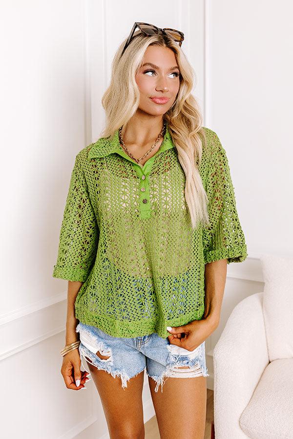 Impressions Adventure Seeker Crochet Top In Lime