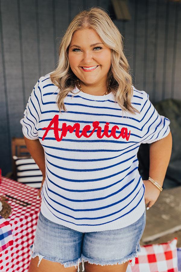 Impressions America Embroidered Knit Top Curves