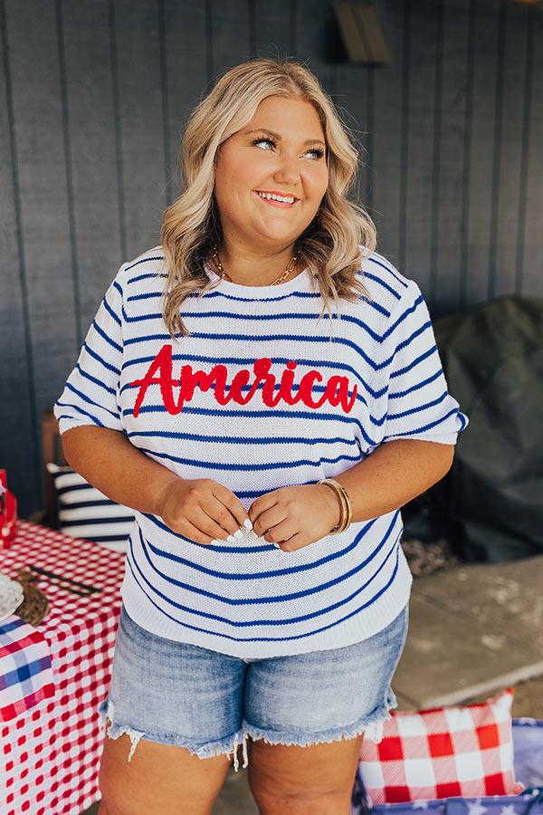Impressions America Embroidered Knit Top Curves