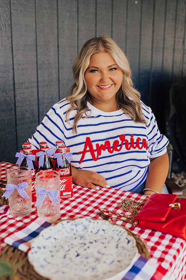 Impressions America Embroidered Knit Top Curves