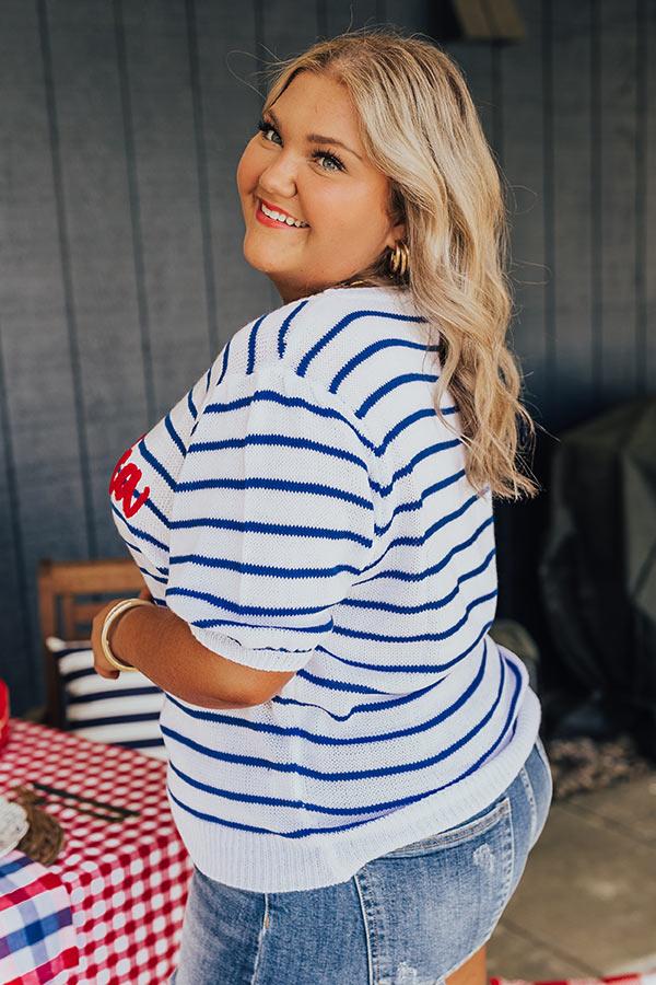 Impressions America Embroidered Knit Top Curves