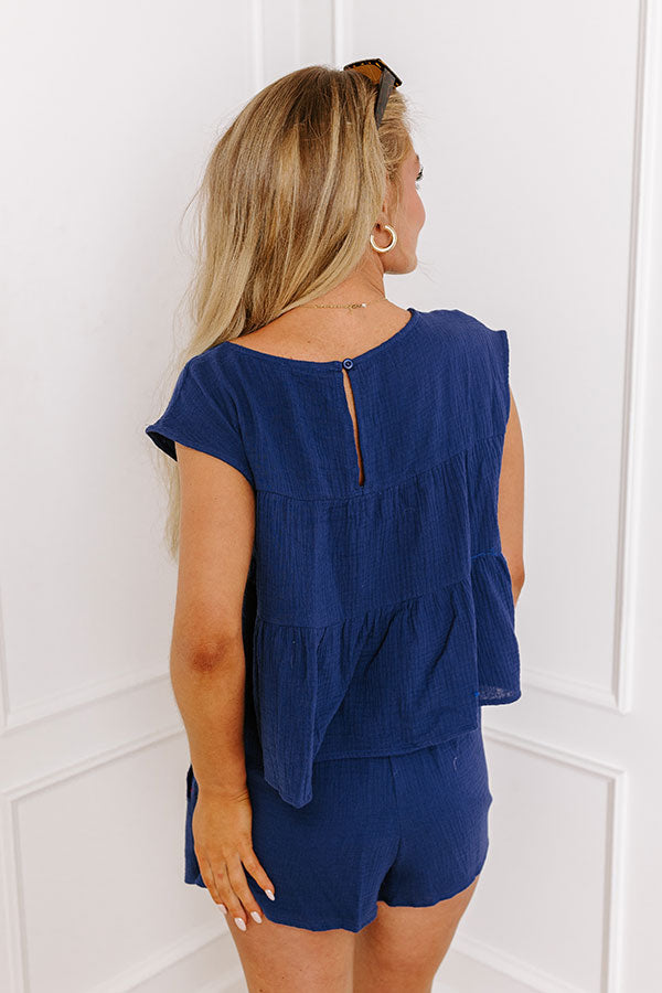 Impressions Americana Attire Babydoll Top In Navy