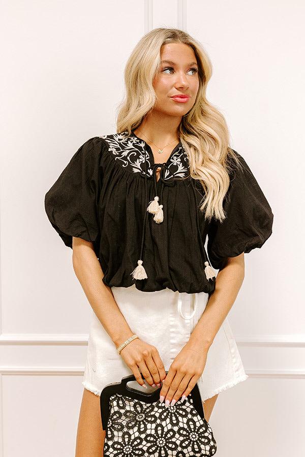 Impressions Antigua Bound Embroidered Top In Black
