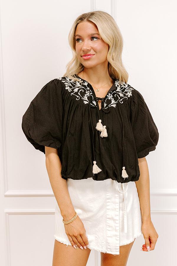 Impressions Antigua Bound Embroidered Top In Black