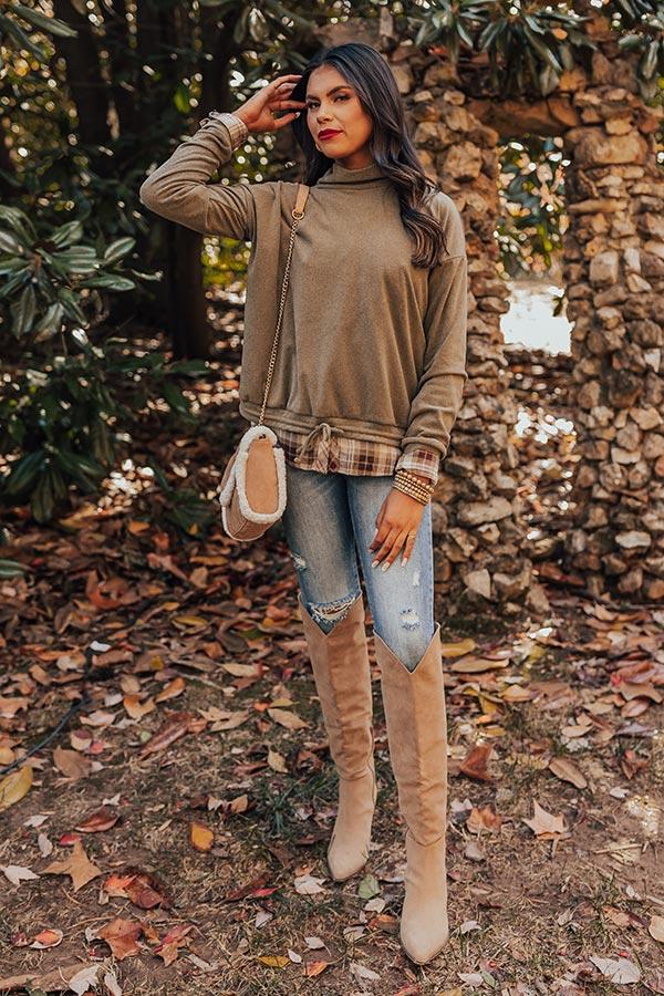 Impressions Autumn Color Sweater Top In Olive