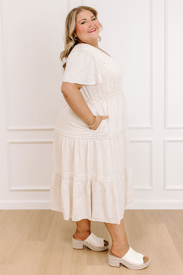 Impressions Beach Cottage Tiered Midi Dress Curves