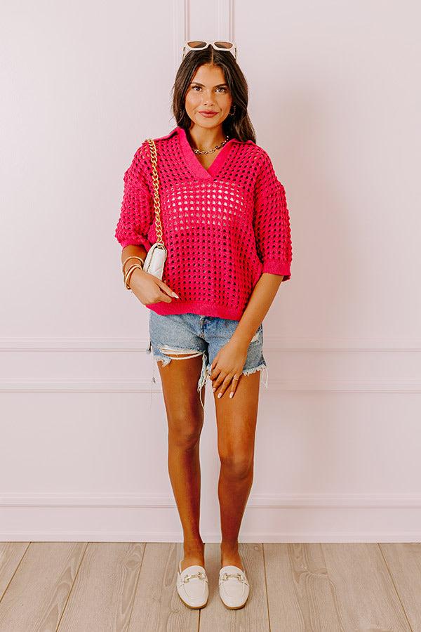 Impressions Beachside Bliss Knit Top In Hot Pink