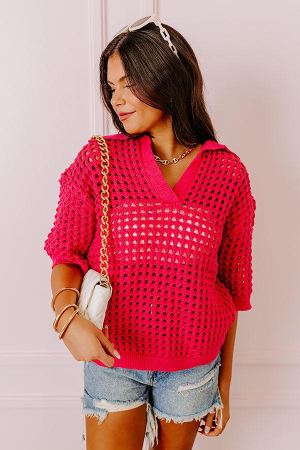Impressions Beachside Bliss Knit Top In Hot Pink