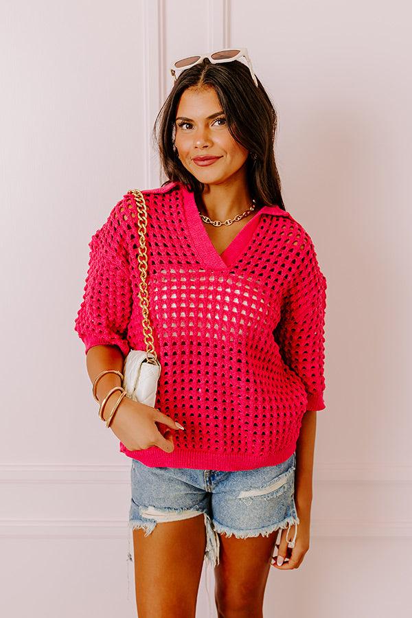 Impressions Beachside Bliss Knit Top In Hot Pink