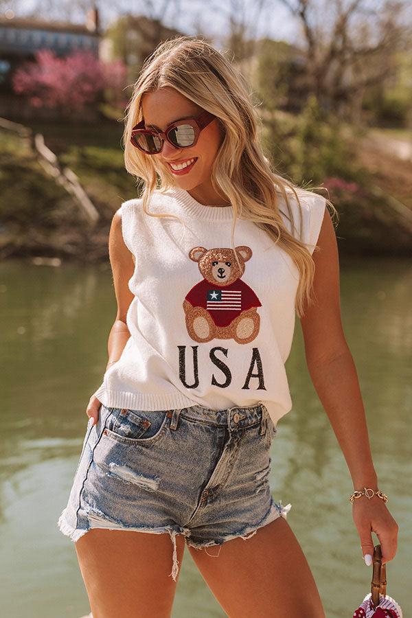 Impressions Beary Patriotic Embroidered Top