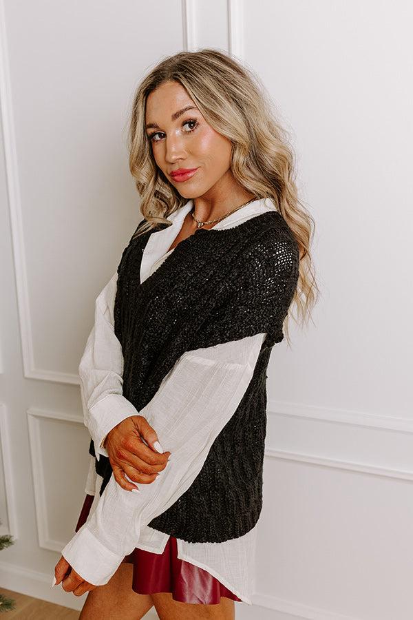 Impressions Block Party Chic Knit Top In Black