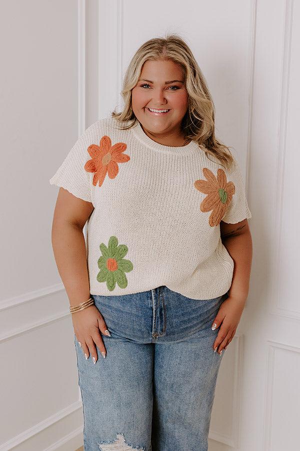 Impressions Boho Blooms Knit Top In Cream Curves