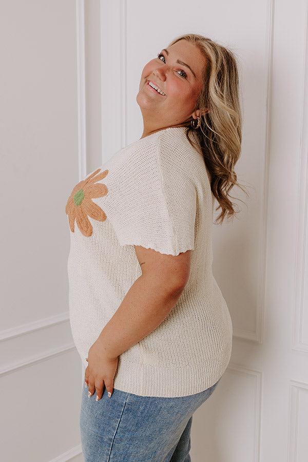 Impressions Boho Blooms Knit Top In Cream Curves