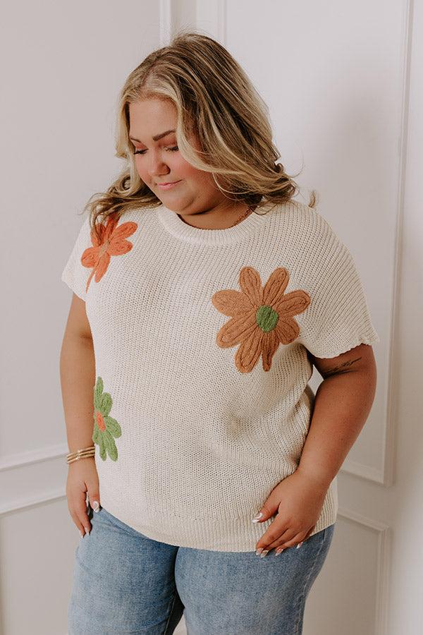 Impressions Boho Blooms Knit Top in Cream Curves