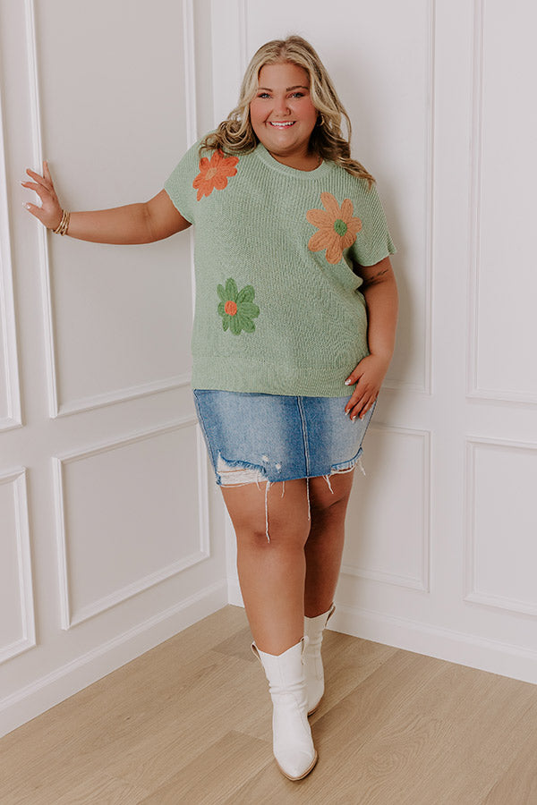 Impressions Boho Blooms Knit Top In Sage Curves